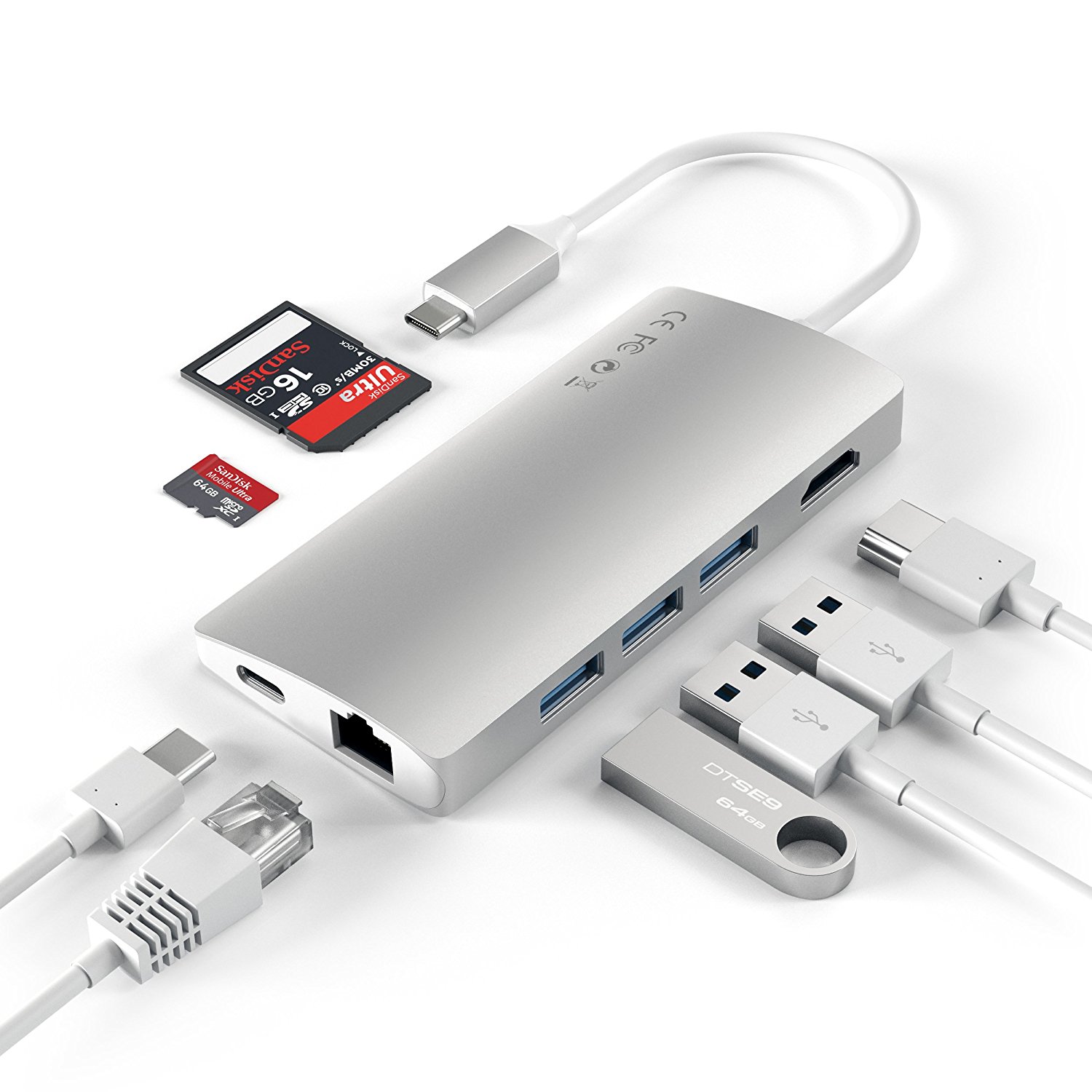 USB-хаб (концентратор) Satechi Type-C Multi-Port Adapter 4K with Ethernet V2 Silver для MacBook Pro 13"/15" и MacBook 12"