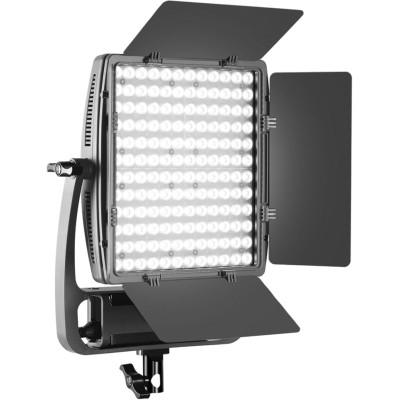 Осветитель GVM LT100S  Вид осветителя :	LED панель • Особенности конструкции :	встроенный дисплей, активное охлаждение • Мощность (макс) :	100 Вт • Светодиоды :	144 шт • Диапазон цветовой температуры :	3200 — 5600 • RGB режим :	Нет