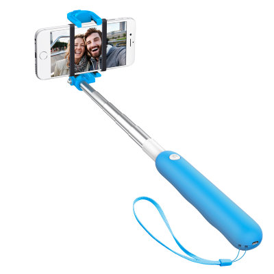 Селфи-монопод беспроводной Deppa Selfie Mini Blue с Bluetooth-кнопкой  Телескопическая конструкция: 5 секций • Максимальная нагрузка: 1 кг • Ширина держателя: от 55 до 85 мм