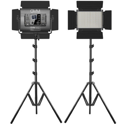 Комплект осветителей GVM 880RS (2шт)  Вид осветителя :	LED панель • Особенности конструкции :	встроенный дисплей, активное охлаждение • Мощность (макс) :	60 Вт • Светодиоды :	752 шт • Диапазон цветовой температуры :	3200 — 5600 • RGB режим :	Да