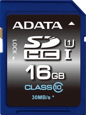 Карта памяти ADATA Premier SDHC 16 Gb Class 10 UHS-I 30 MB/s  Карта памяти ADATA • SDHC • 16 Гб • Class 10 UHS-I • Скорость до 30 Мб/сек