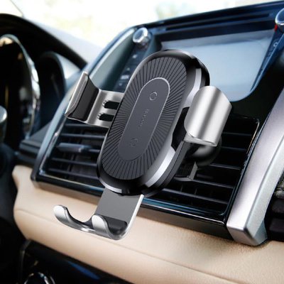 Беспроводное зарядное устройство в автомобиль Baseus Wireless Charger Gravity Car Mount Silver  Зарядка телефонов с наличием системы Qi • Надежная фиксация смартфона • Установка в решетку дефлектора • Беспроводная зарядка