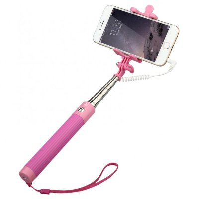 Селфи-палка (монопод) Baseus Selfie Stick Pro Phone Pink с проводом и зеркалом