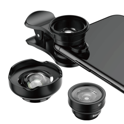Набор объективов 3 в 1 для iPhone и других смартфонов Baseus Short Videos Magic Camera Professional  Базовый набор из трех объективов высокого качества — полноэкранный фишай, макро и широкоугольный. Прекрасен для пейзажей, макросъемки и ярких селфи!