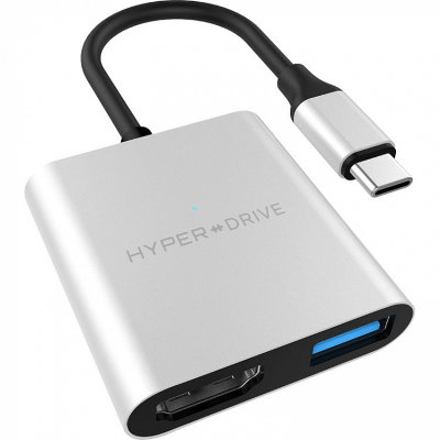 USB-хаб HyperDrive 3-in-1 Silver для MacBook, Ultrabook, Chromebook и USB-C устройств  3 порта • Возможность зарядки ноутбука • Алюминиевый корпус