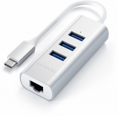 USB-хаб Satechi Type-C 2-in-1 USB 3.0 Aluminum 3 Port Hub and Ethernet Port, Silver  Три высокоскоростных порта USB 3.0 • Алюминиевый корпус • USB-C подключение • Компактные габариты
