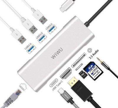 USB-хаб Wiwu Apollo Expander USB-C Silver для MacBook и USB-C устройств  9 портов • Поддержка передачи данных на скорости в 5 Гбит/с • Алюминиевый корпус • Подключение USB Type C • Тонкий форм-фактор • Вывод видеоконтента в 4K