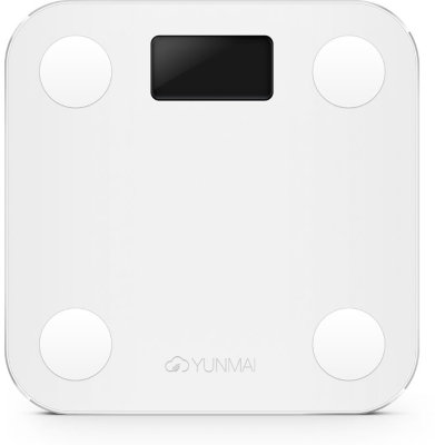 Умные весы YUNMAI mini, белые  Информативный LCD-дисплей • Высокопрочное закаленное стекло • Диагностирование 10 показателей тела • Сохранение персональных данных для 16 пользователей • Bluetooth-подключение • Тонкий корпус, малый размер