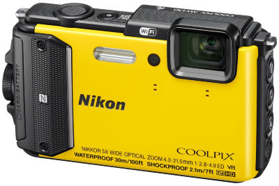 Подводный фотоаппарат Nikon Coolpix AW130 Yellow  Подводный (до 30 м) • ударопрочный (2 м) • морозостойкий • пыленепроницаемый • GPS • Wi-Fi • 16 Мпикс • зум 5х • дисплей 3" • видео FullHD 1080p