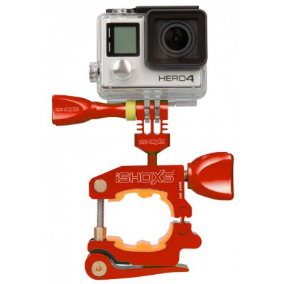 Профессиональное крепление для GoPro на рули и трубы iSHOXS ProMount Red (20-42 мм)  Ультрапрочная конструкция • устанавливается на трубы или рамы диаметров от 2 до 4.2 см • гарантия 5 лет — сделано в Германии • подходит для всех камер GoPro