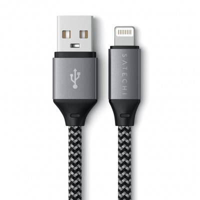 Кабель Satechi с Type-A на Lightning, Space Gray  Подключает устройства Lightning к портам зарядки USB-A • Гибкий шнур • Сертификат Apple MFi для гарантированной совместимости • Оптимальная длина