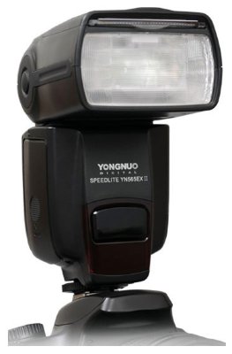 Вспышка YongNuo YN-565EX II Speedlite для Canon  Вспышка для камер Canon • Ведущее число: 58 м (ISO 100, 105 мм) • Выбор угла освещения: ручной, авто • Встроенный дисплей