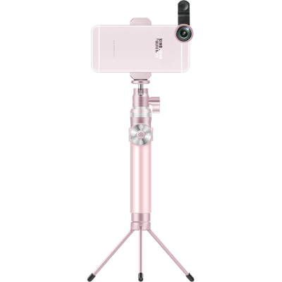 Селфи-монопод Noosy KingKong Pink  В комплекте три объектива для мобильной съёмки • Металлическая тренога • Отсоединяемый пульт управления с функциями фото, видео и зума
