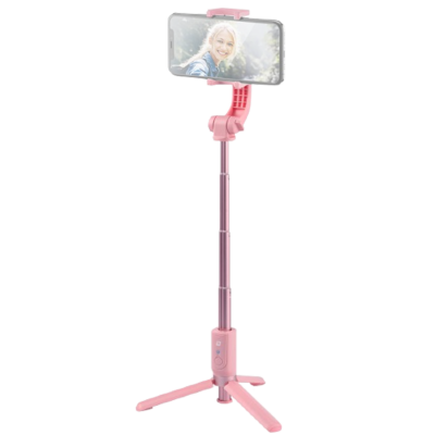 Стабилизатор одноосевой Momax Selfie Stable для iPhone и других смартфонов Pink  Трансформируется в монопод • Дистанционное управление • Встроенный аккумулятор • Телескопическая ручка