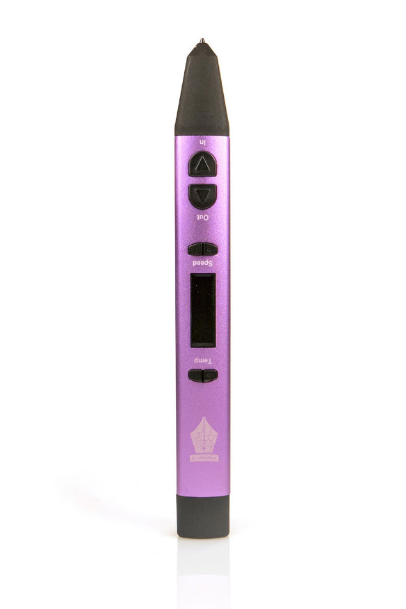 3D ручка Spider Pen Kid Purple  3D-ручка с OLED-дисплеем из облегченного сплава • Использует низкотемпературный и не токсичный пластик Unid Kid • Работает от USB и от сети • Регулировка температуры и скорости подачи • Демо-комплект пластика в подарок