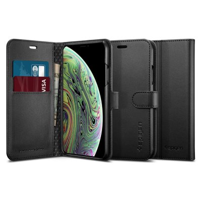Чехол-портмоне Spigen для iPhone XS/X Wallet S Black 063CS25120  Складная крышка превращается в подставку • Простое хранение карт и наличных денег • Магнитное закрытие