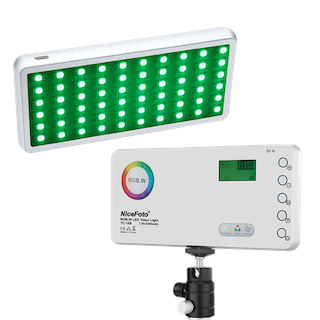Осветитель NiceFoto TC-168 RGB  • Вид осветителя: LED панель • Цветовая температура: 2800 — 9900 K • RGB режим: да • Особенности конструкции: встроенный дисплей • Питание: встроенный аккумулятор
