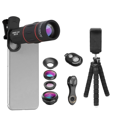 Комплект объективов Apexel 18x Telephoto 5-in-1 Kit для смартфона  • широкоугольный 0.63 • fisheye 198° • телеобъектив 18x • Дополнительные функции: дистанционное управление • Байонет объектива: 17 мм