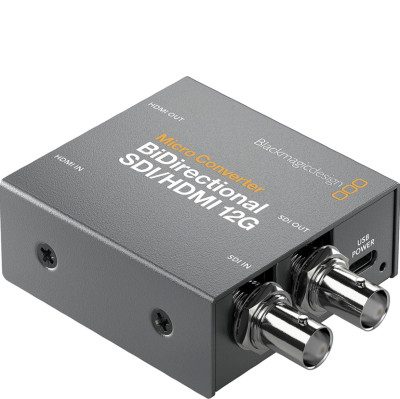 Микро конвертер Blackmagic Micro Converter BiDirectional SDI - HDMI 12G wPSU  Дополнительные функции :	конвертация HDMI - SDI, конвертация SDI - HDMI • Порты :	Type-C, HDMI 2.0, 12G‑SDI • Питание :	сетевой адаптер • Мощность (макс) :	5 Вт • Габариты :	80.77 × 58.93 × 24.89 мм