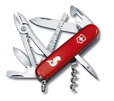 Нож Victorinox Angler 1.3653 Red  Штопор • Консервный нож • Открывалка • Шило, кернер • Пинцет • Инструмент для чистки рыбы • Плоскогубцы