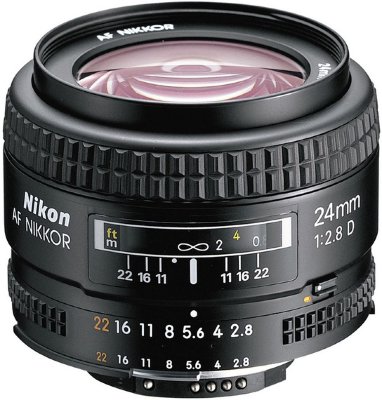 Объектив Nikon AF Nikkor 24mm f/2.8D  Широкоугольный объектив с постоянным ФР • Крепление Nikon F, без встроенного мотора • Автоматическая фокусировка • Минимальное расстояние фокусировки 0.25 м