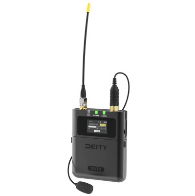 Передатчик Deity THEOS DBTX  Подключение :	mini Jack 3.5 мм TRS • Передача сигнала :	UHF • Запись звука :	моно • Дополнительные функции :	управление через приложение, запись на карту памяти • Особенности конструкции :	встроенный дисплей • Время работы передатчика :	12 ч • Питание :	АА х2, Type-C