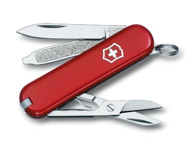 Нож Victorinox Classic Red 0.6223  Лезвие • Пилочка для ногтей • Ножницы • Кольцо для ключей • Пинцет • Зубочистка