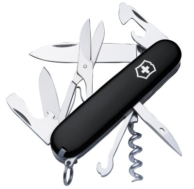 Нож Victorinox Climber 1.3703.3  Штопор • Консервный нож • Открывалка • Шило, кернер • Кольцо для ключей • Пинцет • Зубочистка • Ножницы • Многофункциональный крюк