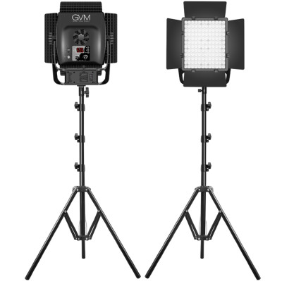 Комплект осветителей GVM LT-50S (2шт)  Вид осветителя :	LED панель • Особенности конструкции :	встроенный дисплей, активное охлаждение • Мощность (макс) :	50 Вт • Светодиоды :	144 шт • Диапазон цветовой температуры :	3200 — 5600 • RGB режим :	Нет