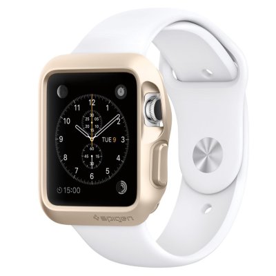 Защитный чехол Spigen для Apple Watch (38mm) Slim Armor, золотой (SGP11492)  Тонкий защитный чехол из полиуретана. Аккуратно защищает кнопки Apple Watch.