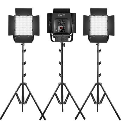 Комплект осветителей GVM LT-50S (3шт)  Вид осветителя :	LED панель • Особенности конструкции :	встроенный дисплей, активное охлаждение • Мощность (макс) :	50 Вт • Светодиоды :	144 шт • Диапазон цветовой температуры :	3200 — 5600 • RGB режим :	Нет