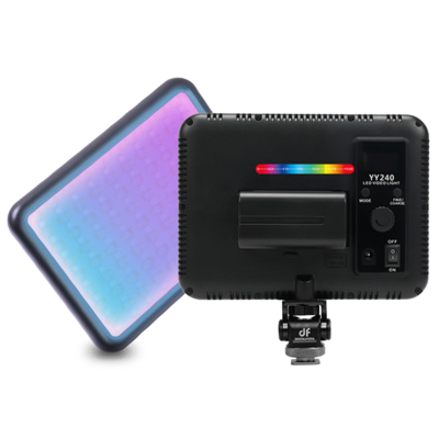 Осветитель DigitalFoto YY240-RGB  • Компактный и легкий • RGB • Цветовая температура: 2500 — 8500 К • Мощность (макс): 14 Вт • Светодиоды: 240 шт • Яркость: