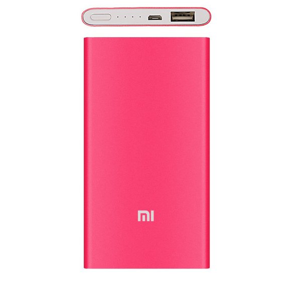 Ультра-тонкий внешний аккумулятор 5000 mAh Xiaomi Mi Power Bank Super Slim 5000 Rose Red  Очень тонкий (9.9 мм) • Емкость 5000 мА⋅ч • Максимальный ток 1.5 А • Разъем USB • Утрапрочный корпус — выдерживает 50 кг
