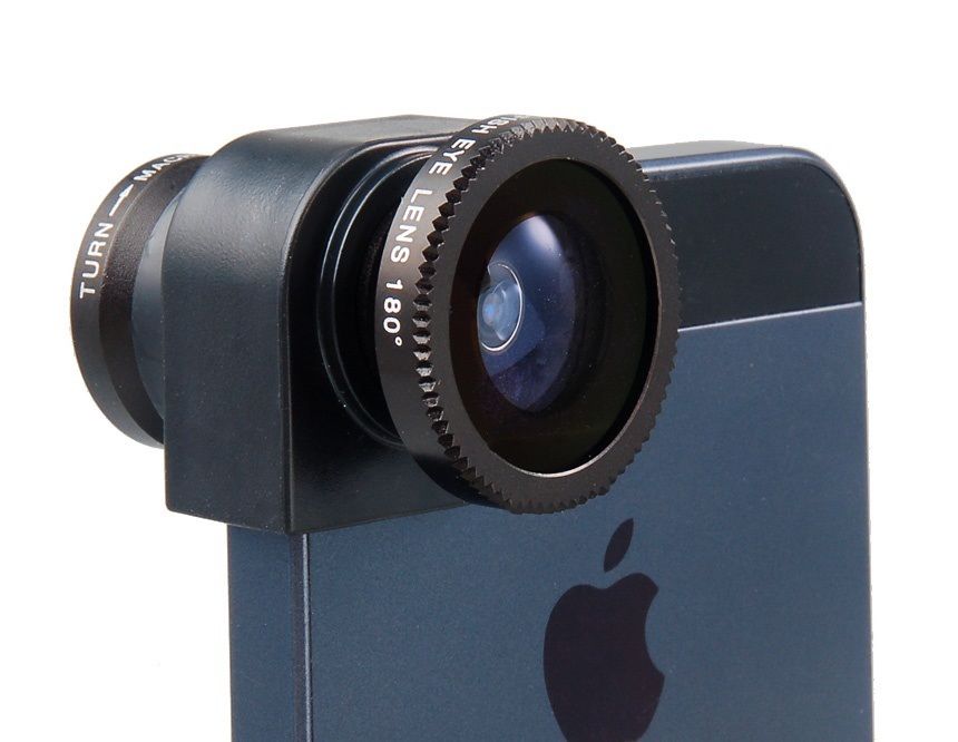 Объектив для iPhone 5/5S 3 в 1 Black — фишай, широкоугольный и макро 