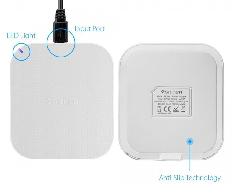 Беспроводная зарядка Spigen Essential F302W Wireless White (5W) (000CH20799)