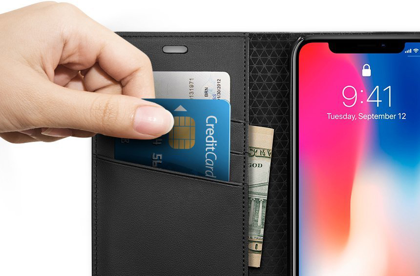 Чехол-портмоне Spigen iPhone X Wallet S Black 057CS22176