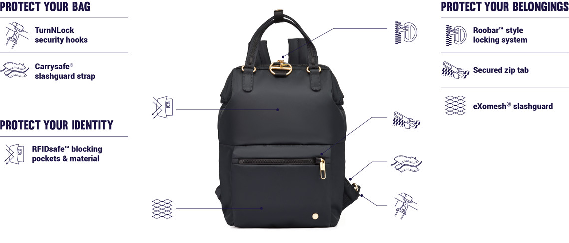 Женский рюкзак-антивор для ноутбука Pacsafe Citysafe CX Mini 11L Black