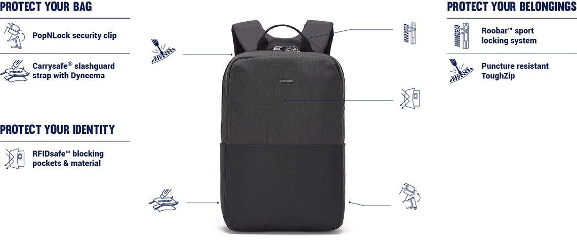 Рюкзак для ноутбука Pacsafe Metrosafe X 25L для ноутбука 15 Carbon Grey