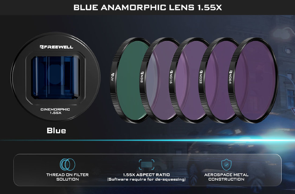 Анаморфный объектив для смартфона Freewell Sherpa BLUE + 5 фильтров