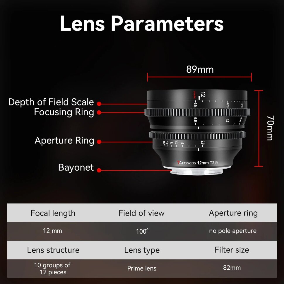 Объектив 7Artisans Vision 12mm T2.9 E-Mount