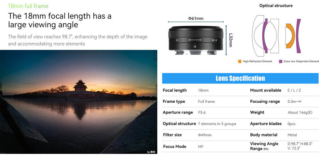 Объектив 7Artisans 18mm F5.6 L-mount
