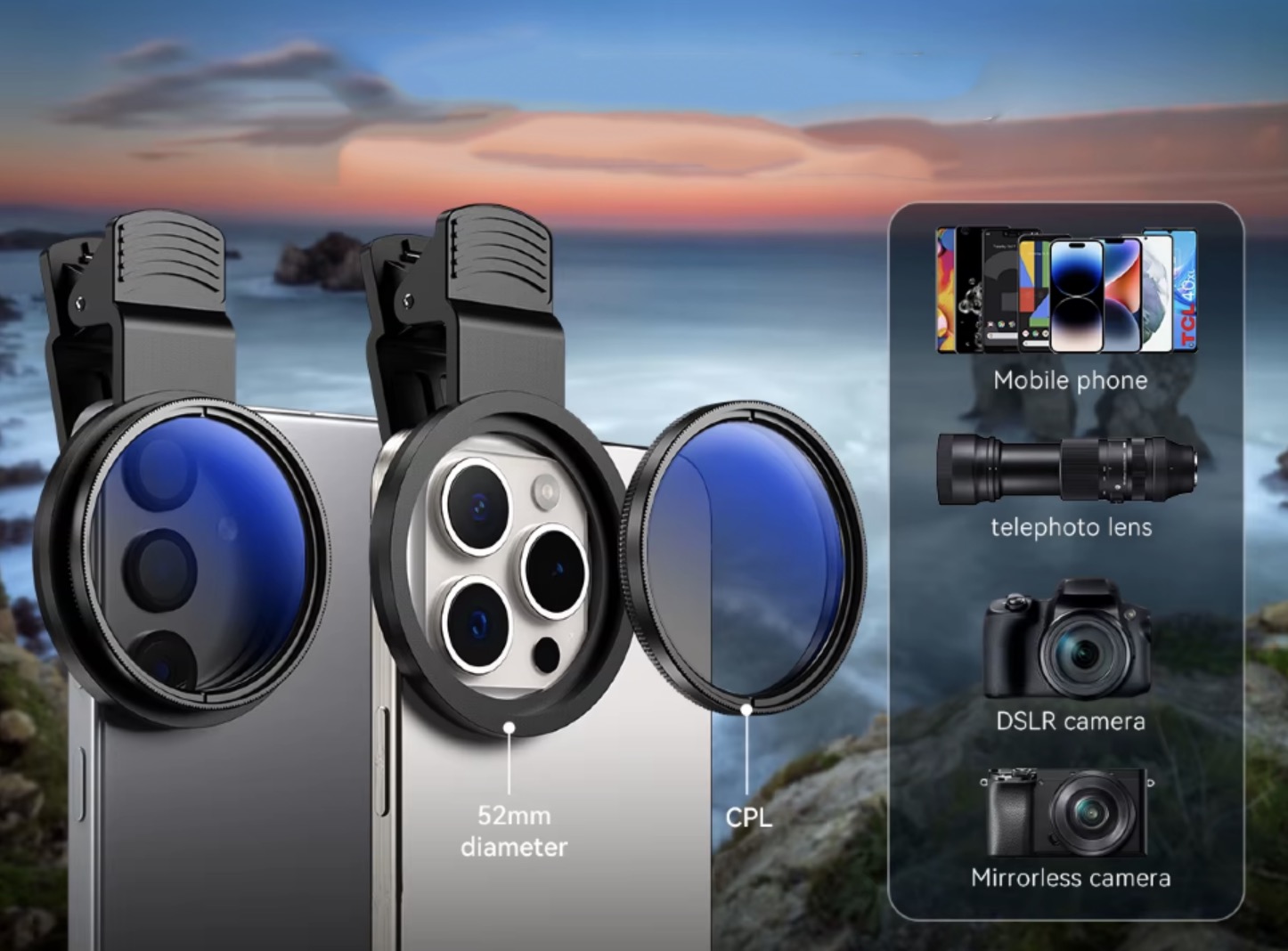 Светофильтр Apexel CPL 52 мм для смартфона