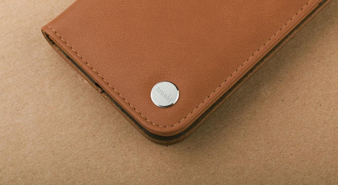 Чехол-бумажник Moshi Overture Charcoal Caramel Brown для iPhone X