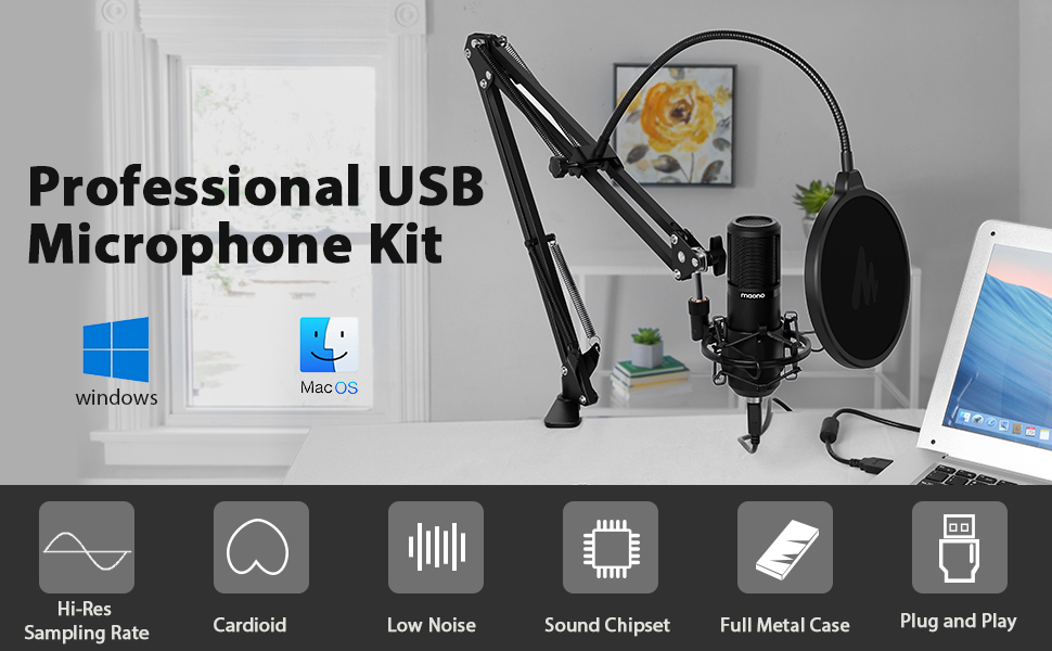 USB-микрофон с настольным креплением Maono USB Podcast Microphone Set AU-PM430