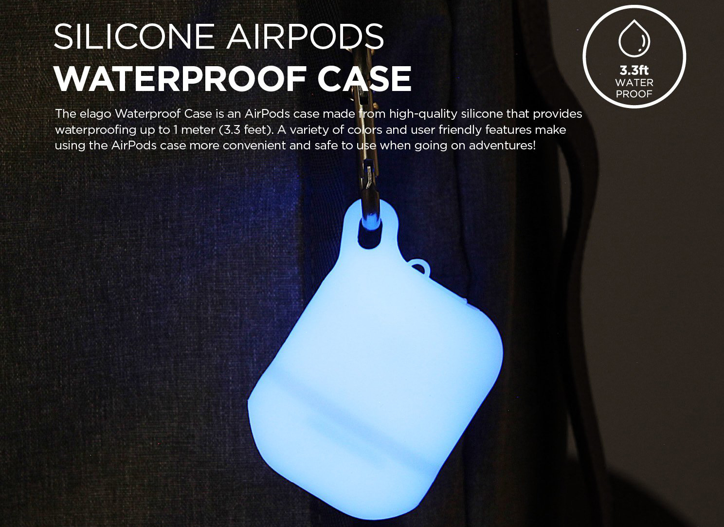 Водонепроницаемый чехол для AirPods Elago Waterproof Hang Case Nightglow Blue (светящийся в темноте)