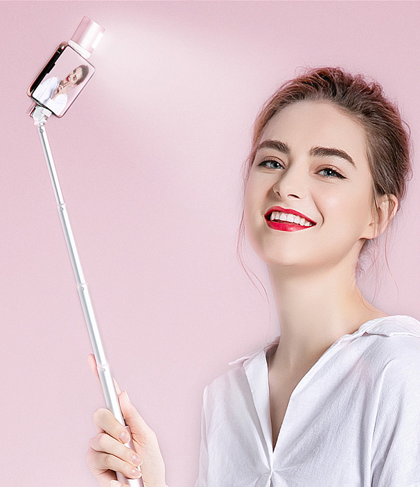 Селфи-монопод с подсветкой Momax Selfie Light KM12 Pink