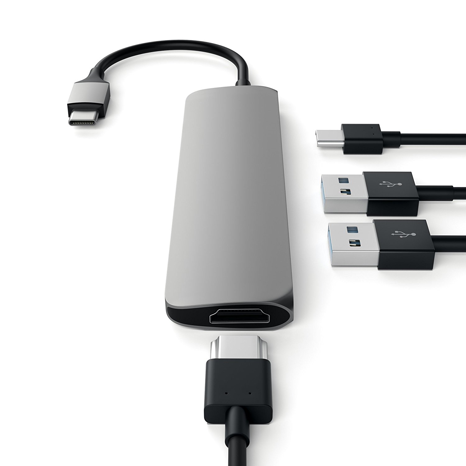 USB-хаб (концентратор) Satechi Aluminum Type-C Slim Multi-Port Adapter 4K Space Gray для MacBook Pro 13"/15" и MacBook 12"
