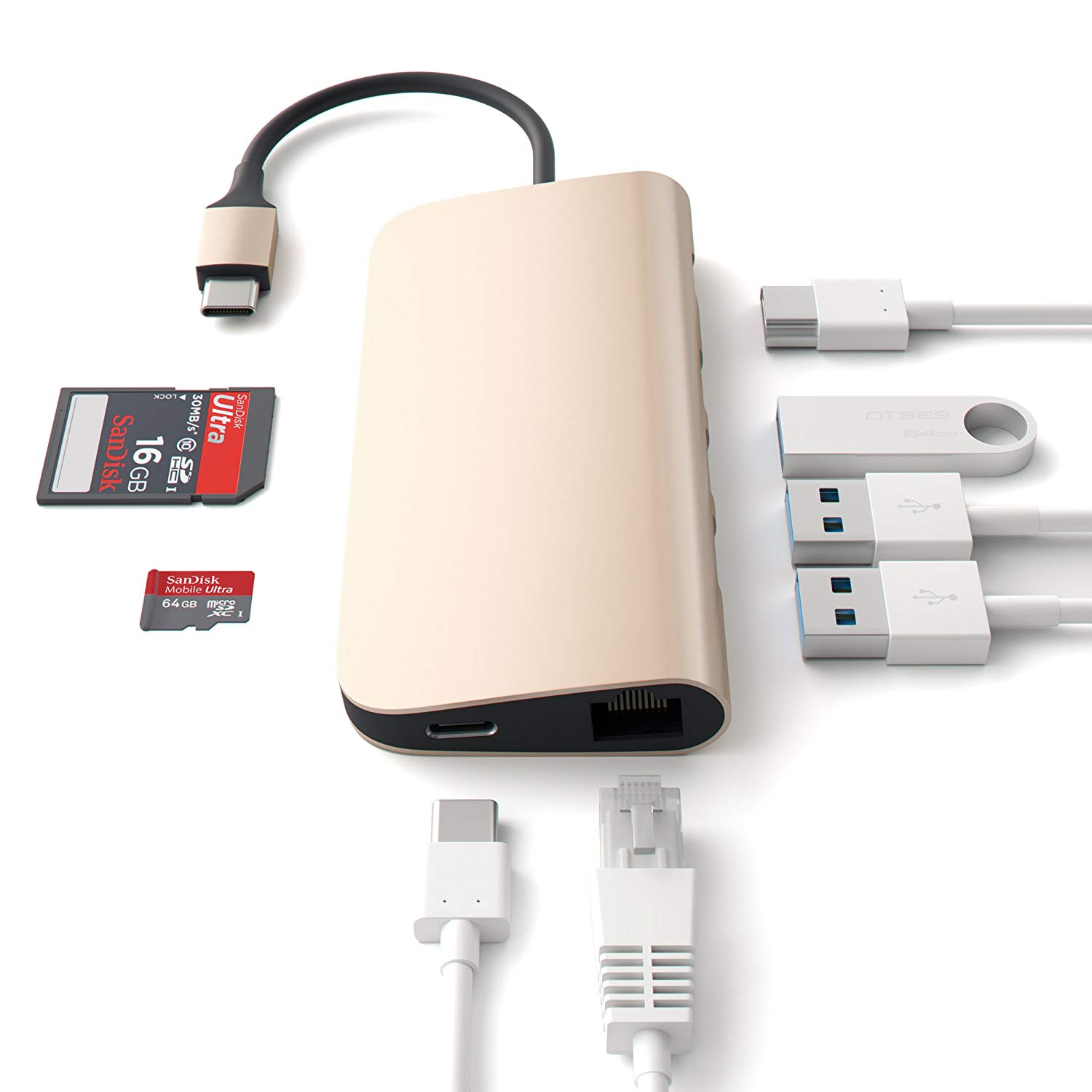 USB-хаб (концентратор) Satechi Multi-Port Adapter 4K with Ethernet Gold для MacBook Pro 13"/15" и MacBook 12"