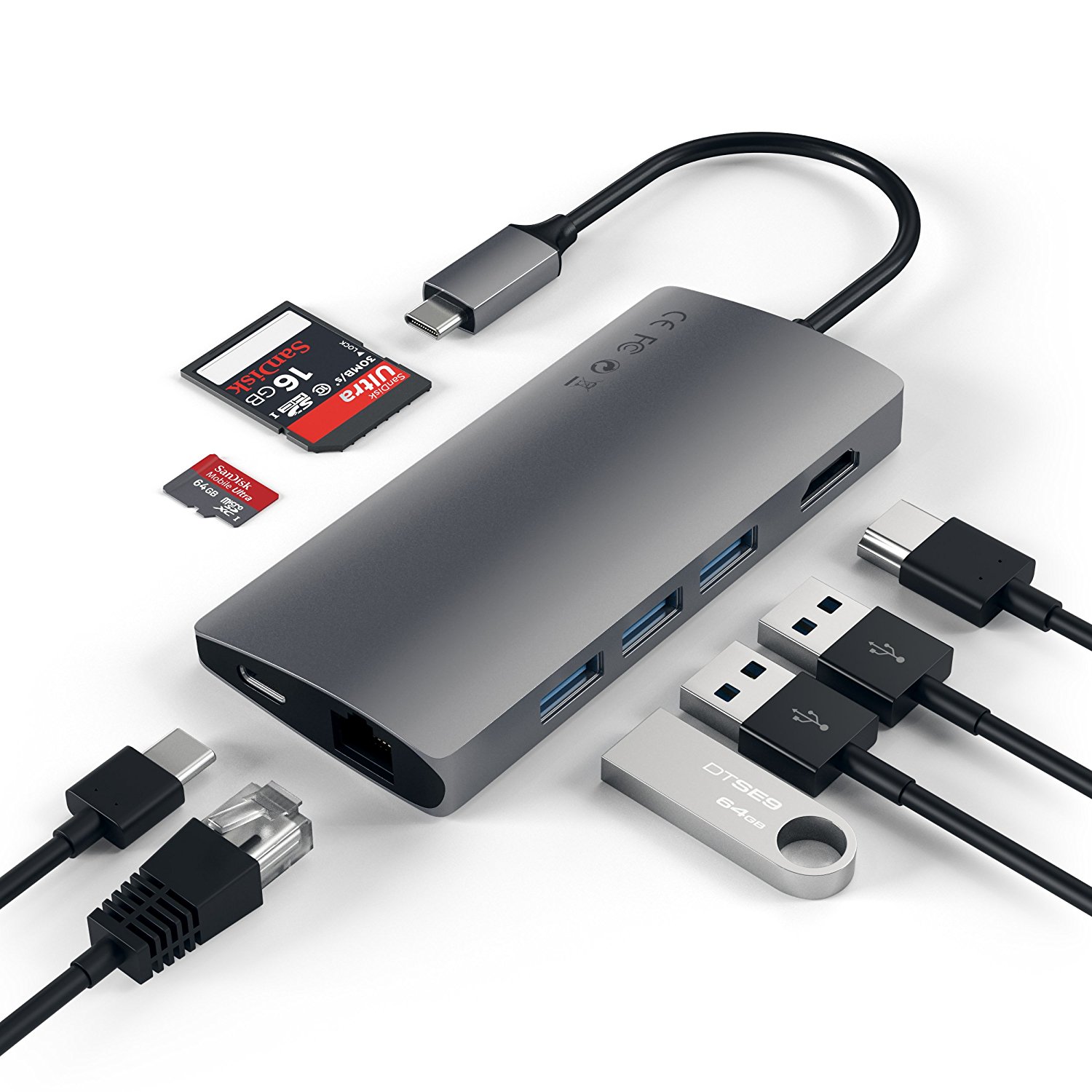 USB-хаб (концентратор) Satechi Type-C Multi-Port Adapter 4K with Ethernet V2 Space Gray для MacBook Pro 13"/15" и MacBook 12"