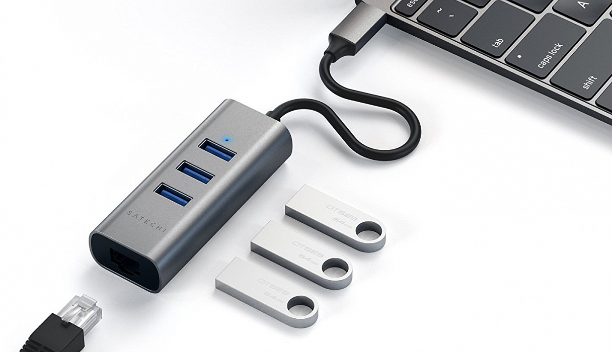 USB-хаб Satechi Type-C 2-in-1 USB 3.0 Aluminum 3 Port Hub and Ethernet Port, Space Gray